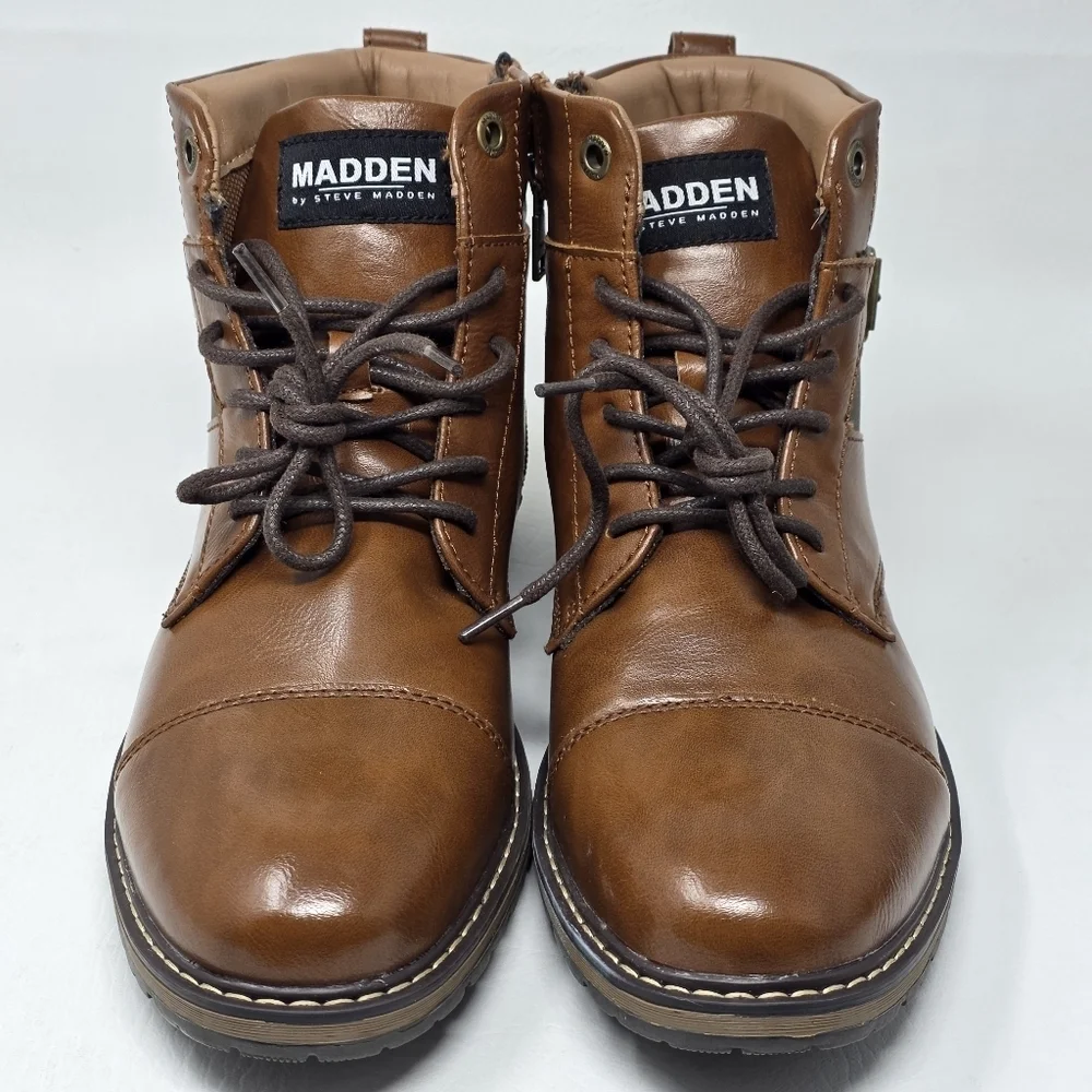 Madden Men's Combat Lace Up Boots Size Zipper Brown Size 9.5 New